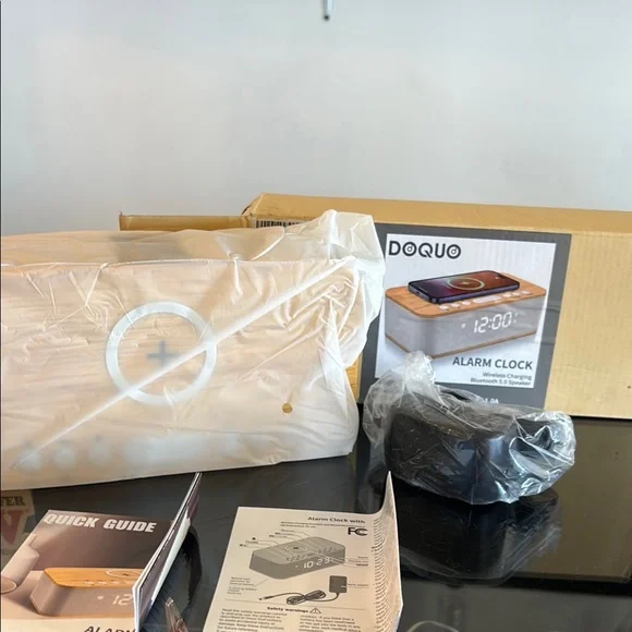 Alarm Clock with Wireless Charging - Brown and Gray